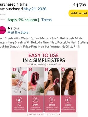 Pink 2-in-1 Hair Brush Mister – Detangling Spray Brush for Smooth Hair